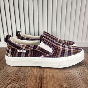 Taos Rubber Soul Womens Size 7.5 Burgundy Plaid Cabincore Slip-On Comfort Shoes